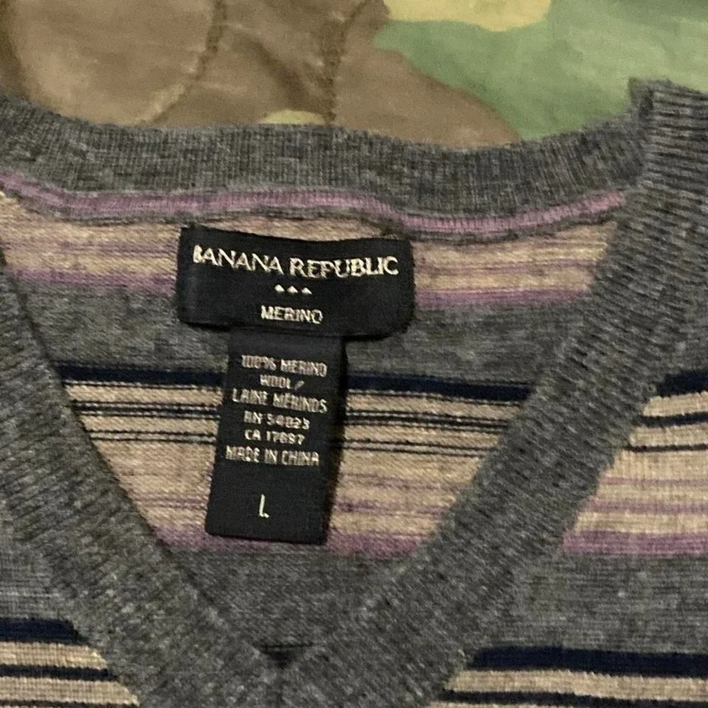 Vintage banana republic merino wool striped v neck sweater‎ L/22